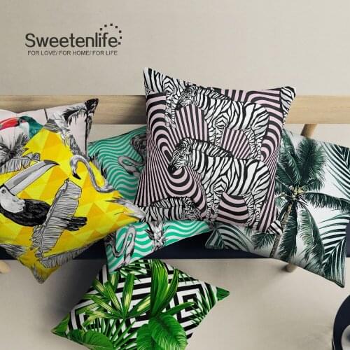 Sweetenlife Pillow Covers Decorative 60CM*60CM Tropical plants and animals Sofa Cushion Covers Cotton Linen Cushions Home Decor