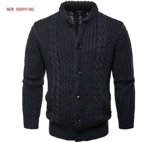 Warm Mens Cotton Sweater Pullovers Mens O-neck Knit Sweaters 2020 Winter Thick Knitted Cardigan Overszied Male Black Grey Navy
