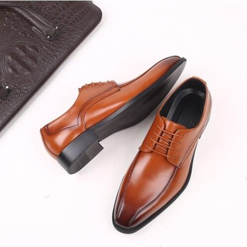 Mens Fashion Leather Dress Shoes Classic Retro Derby Shoe Men Lace-Up Wedding Party Shoes Mens Business Office Oxfords Flats