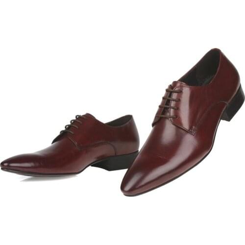 Simple Elegant Wedding Dress Shoes Men Business Office Work PointedToe Lace Up Genuin Leather Shoes Mens Daily Dearby Shoes