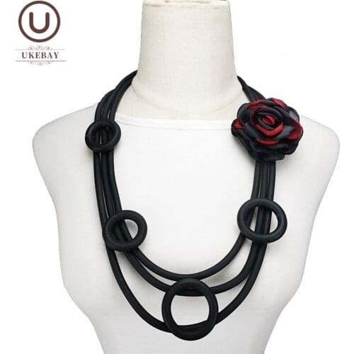 UKEBAY Ethnic Flower Sweater Chain Women Fashion Pendant Necklaces Handmade Short Choker Necklaces Statement Jewelry Rubber Rope