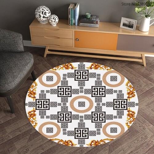 Vintage Round Carpet Rug European Classic Pattern Floor Rug For Living Room Bedroom Kids Room Non-Slip Play Mat Round Mat Carpet