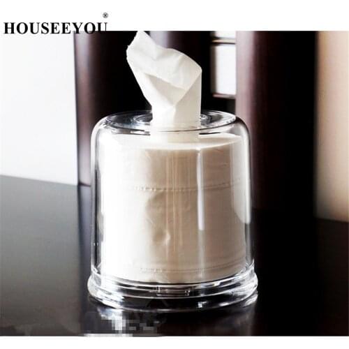 High-Grade Acrylic Tissue Box Circular Transparent Pumping Tray Plexiglass Housekeeper Decor Toilet Paper Napkin Holder