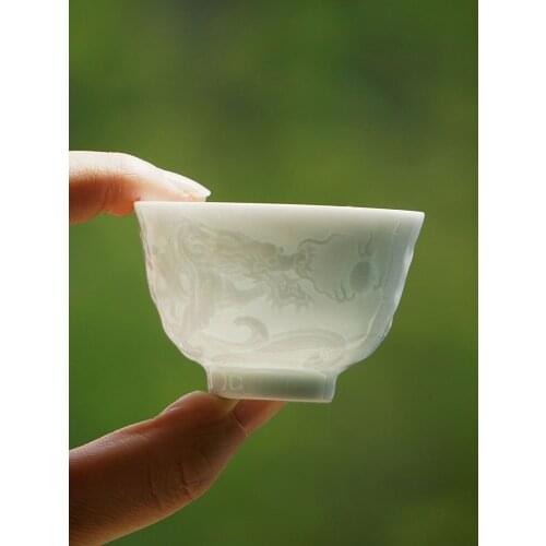 NEWYEARNEW 1piece 45ml Retro Tea Single Wine Cup Lucky Auspicious Dragon Ceramic Tureen Business Gift Teaware Accessories