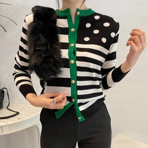 Sweater Women Cardigan Black Pink Striped O Neck Button Up Long Sleeve High Street Casual Autumn Winter Knitwear Top Zaful Pull