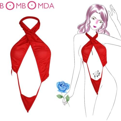 Women Erotic Lingerie Red Solid Teddy Lingerie One-piece Hot Sex Game Nightwear Temptation Halter Underwear Sleepwear