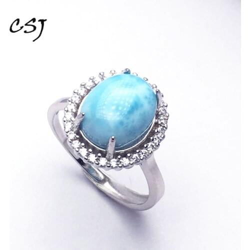 CSJ natural blue Larimar Ring fine jewelry Sterling Silver Blue Larimar oval9*11mm Wedding Engagement Party for Women Lady Gift