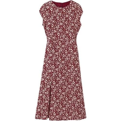 2021 Summer women elegance temperament Side split Dresses vintage floral Back hollow Vestido party sexy backless Slim Midi Dress