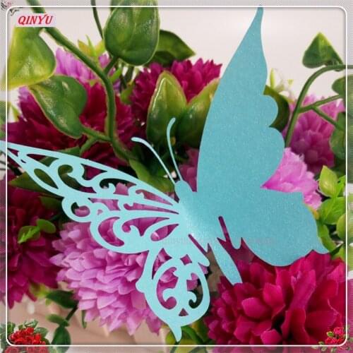 100Pcs white Wine Glass Paper Cards Butterfly Cut-out Place Escort Wedding Engagement Party Decorations Name Place 7ZSH054