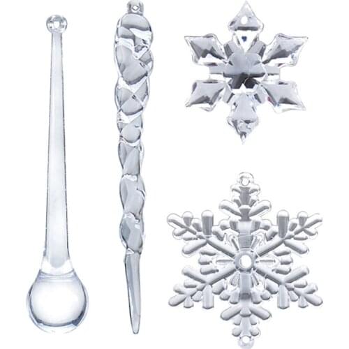 40PC Snowflake Icicle Christmas Ornaments New Year Ornaments Crystal Christmas Tree Transparent Ornaments