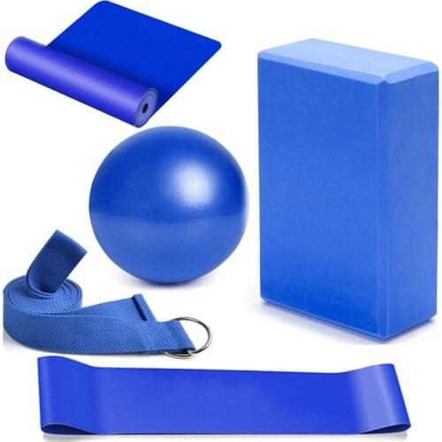5pcs Yoga ball Brick block stretching Extension Latex Pull Resistance Loop Rubber Elastic Band Body Shape Lose Weight Gym set