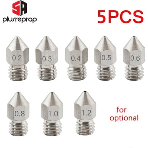5PCS MK8 Nozzle 0.2mm 0.3mm 0.4mm 0.5mm 0.6mm M6 Threaded Stainless Steel for 1.75mm Filament 3D Printer Extruder Print Head