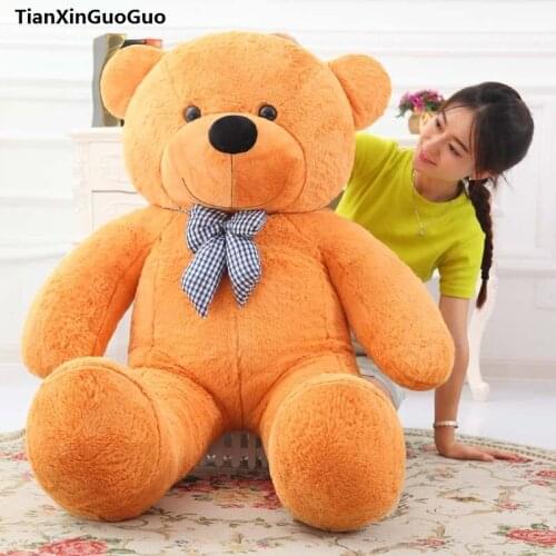 Large 120cm lovely bowtie teddy bear plush toy light brown bear soft doll throw pillow birthday gift b2745