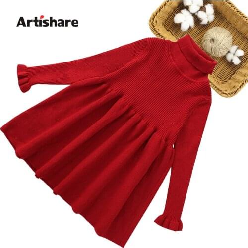 Kids Dresses For Girls Solid Color Girls Knitted Dress Kids Spring Autumn Dress For Kids Casual Costume For Girls
