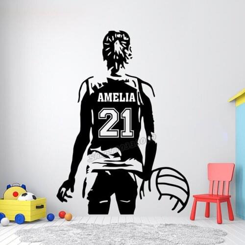 Girl Volleyball Personalized Custom Name Wall Decal Vinyl Volleyball Sport Home Wall Stickers Volley Kids Teens Room Decor B026