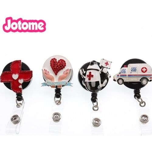 Hot selling 4styles high quality Enamel emt ambulance/cross doctor Retractable medical ID Badge Holder reel