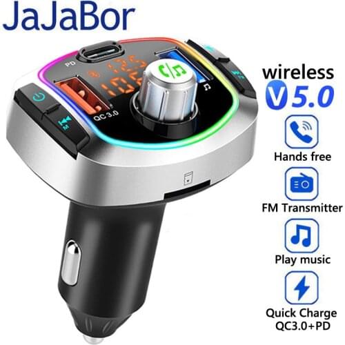JaJaBor FM Transmitter Bluetooth 5.0 Car Kit Handsfree Wireless Car MP3 Player Dual USB PD18W QC3.0 Quick Charge Voltage Display