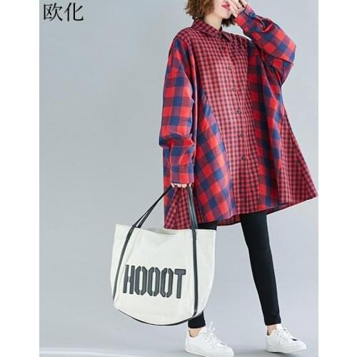 Plus Size Plaid Cotton Blouse Women Long Loose Shirt 2020 New Spring Autumn Blouses Korean Cardigan Ladies Shirts 4XL 5XL