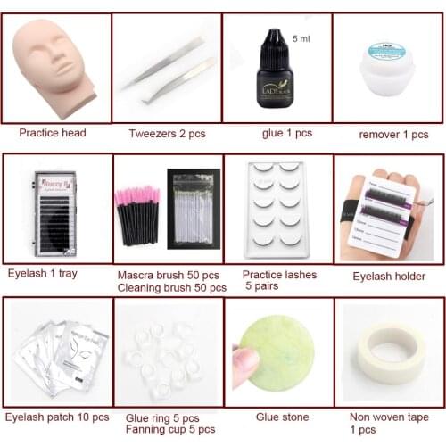 Eyelashes Extension Starter Exercise Training Kits training Head Set Eyelash extension Tools Kit Eyelash extension kit