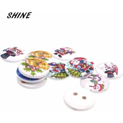 SHINE 50Pcs/Lot Round Wooden Buttons Christmas Mixed Random DIY Craft Scrapbooking Sewing Accessories W10045 15mm