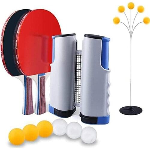 Multi-piece Table Tennis Training Device Set Ping Pong Racket Horizontal Grip Telescopic Grid Set for Beginner Pingpong Practice