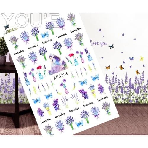 Nail Art Sticker Decals Lavender Girl Adhesive Purple Leaf Manicure Design for Nails Art Decoration Back Glue Wraps Accessories
