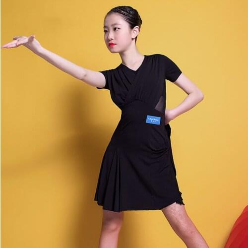 New Latin Dance Clothes For Girls Short Sleeve Black Practice Dress Ballroom Dance Competition Dress Rumba Tango Costumes VO873