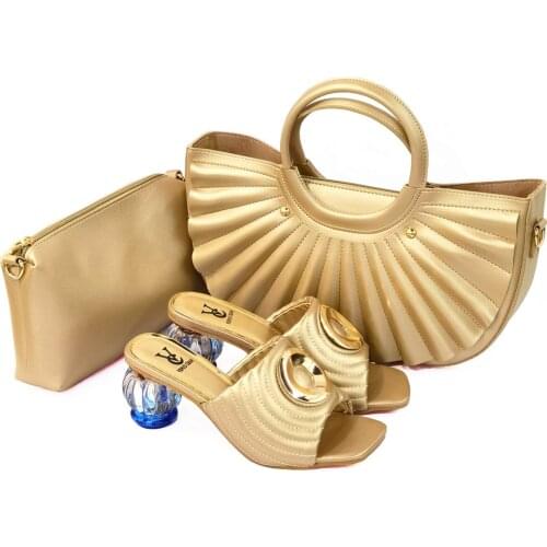 OLOMM Shoes and Bag Sets Gold Color Italian Shoes with Matching Bags High Quality Women Shoes and Bag To Match for Party!A-4