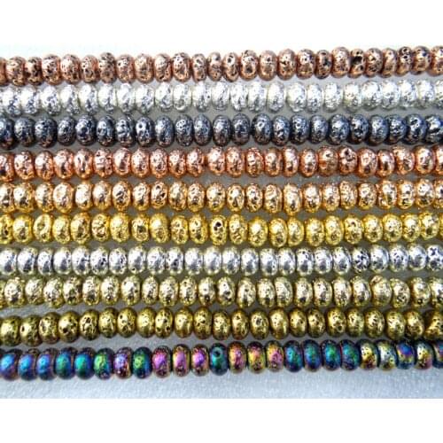 Wholesale 5*8mm Natural Stone electroplating Lava Bead Volcanic Rock Loose Bead for diy Jewelry Making Bracelet Accessories77pcs