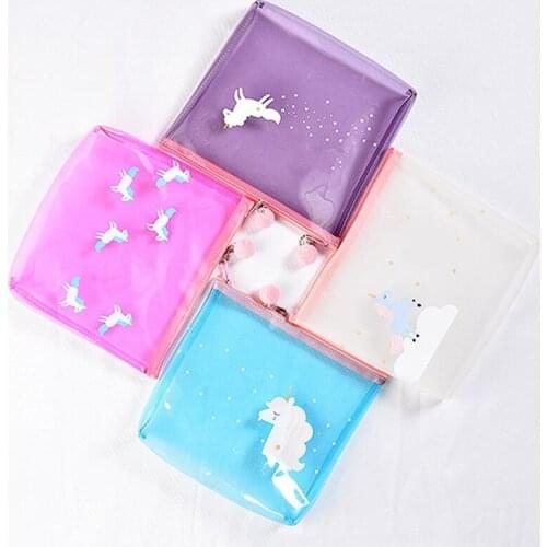19*18*4cm Clear Cosmetic Case For Women Girls Cartoon horse Makeup Pouch Toiletry Bag Portable PVC Travel Wash Storage Bag