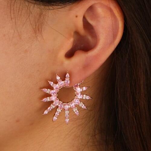 Pink girl women modern fashion jewelry rose gold color luxury big spikes circle cz hoop big hoop earring