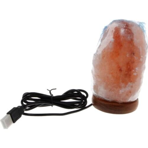 Hand Carved USB Wooden Base Himalayan Rock Salt Lamp Air Purifier Night Light Dropshipping