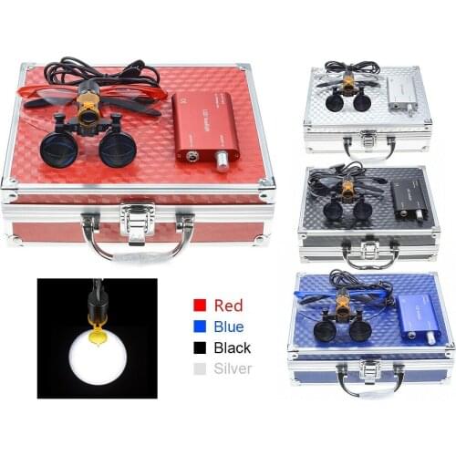 Binocular Dental Loupes Magnifying Glasses+5W Magnifier Lamp LED Headlight Lamp with Filter Aluminum Case 2.5X/3.5X