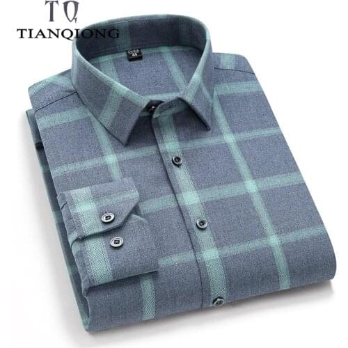 TIAN QIONG 2021 New Arrival Spring Autumn Bamboo Fiber Mens Shirts Long Sleeve Cotton Casual Plaid Camisa Social Masculina M-5XL