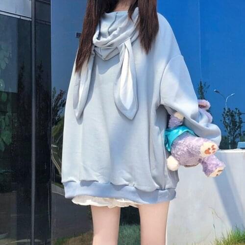 Japanese Soft Girl Kawaii Women Hoodies Cute Rabbit Ears Long-Sleeved Top Sweet Printing Aesthetic All-Match Costume Female