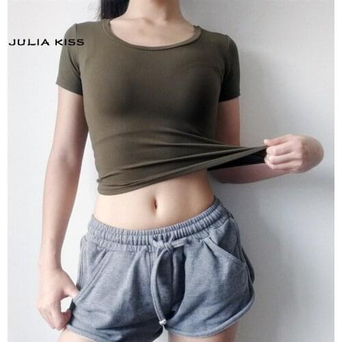 Women O Neck Short Sleeved Crop T-shirt