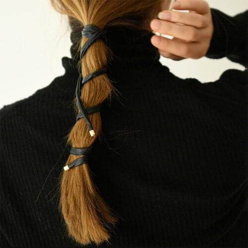 Women Vintage Ponytail Hold Leather Long Hair Tie Headband Sweet Hair Decorate Hairbands Fashion Hair Accessories