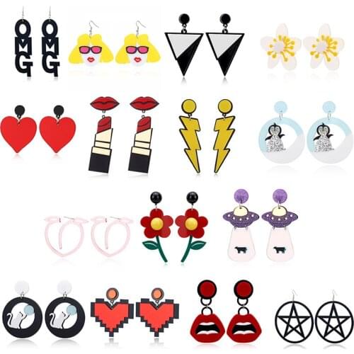 Funny Geometric Acrylic Flower Earrings for Women Geometric Long Hanging Letter Heart Earrings Teens Cool Designer Jewelry 2020