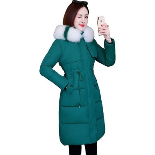 Winter medium long Parker down cotton coat womens new large fur collar jacket female Slim was thin hooded down cotton jackets