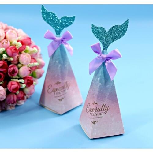 10pcs Kraft Paper Little Mermaid Tail Candy Boxes Chocolate Gift Box Mermaid Favor Baby Shower Birthday Wedding Party Decor