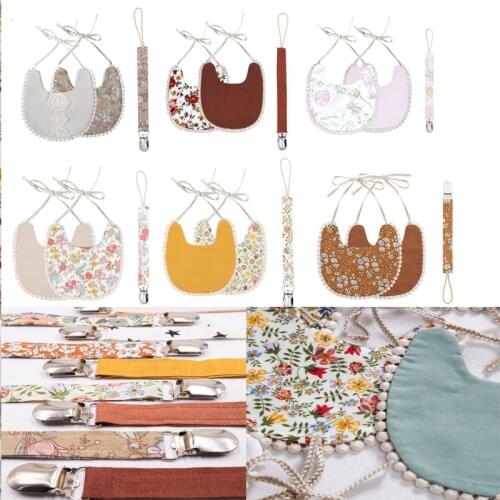 2Pcs/Set Baby Pacifier Clip Chain Baby Cotton Linen Bib Set Burp Cloths Saliva Towel Perfect Newborn Shower Gift