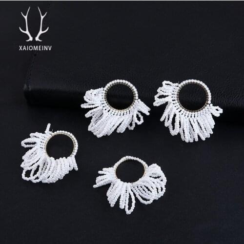 2pcs Baroque Pearl Hoop Earrings For Women Girls Retro Beads Woven Hollow Ring Tassel Earrings Elegant Diy Jewelry Accessories