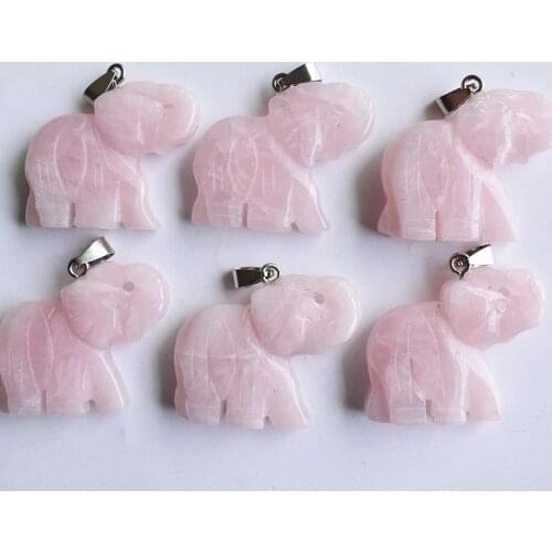 2020 fashion natural pink quartz carved animal charms elephant for necklace making pendants wholesale 6pcs/lot free shipping