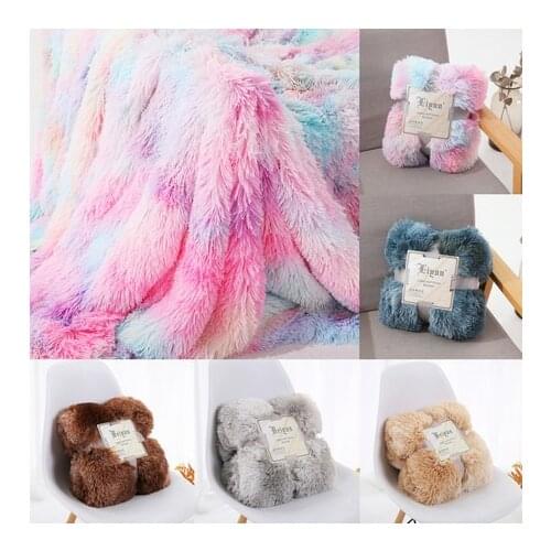 40% Off Rainbow Plush Super Soft Blanket Colorful Bedding Sofa Cover Furry Fuzzy Fur Warm Throw Cozy Blanket