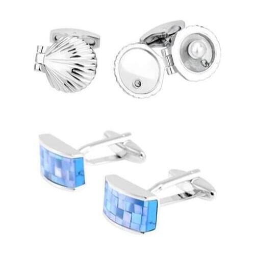5pairs/lot Creative Openable Scallop Cufflinks 3D Clam Shell Cuff links Business Blue Rectangle Seashell Cufflink Men Jewelry
