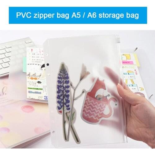 5pcs A5/A6 Postcard Storage Bag School Office Supply Transparent Loose Sheet Notebook Zipper Self-sealing Punching File Holder