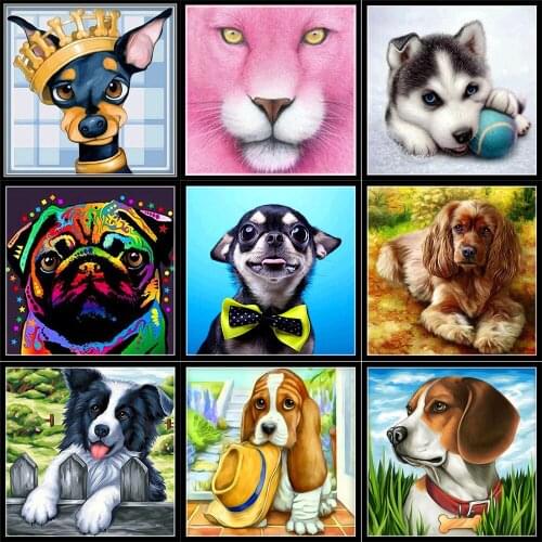 2020 New 5D DIY Full Circle Diamond Painting Painted Dog Cartoon Animal Cat Mosaic Embroidery Animal Lion Cross Embroidery
