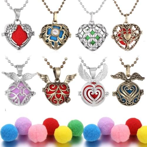 Aromatherapy Necklace Jewelry Perfume Essential Oil Diffuser Multi Style Love Heart Locket Angel Caller Chime Ball with 6pcs Pad