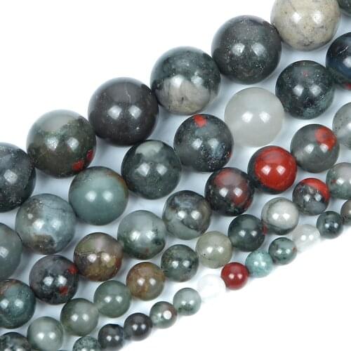 Natural Stone Beads African Bloodstone Round Loose Spacer Beads For Jewelry Making DIY Bracelet Accessories Strand 4/6/8/10/12mm