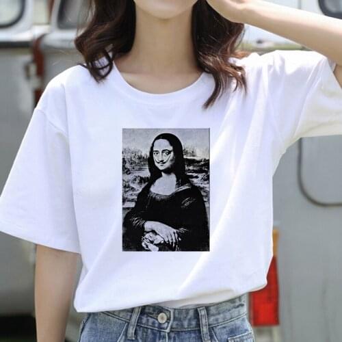 Women Aesthetics funny Tshirts 2021 women New summer spoof Mona Lisa Printed T Shirts Casual Short Sleeves Female streetclothing